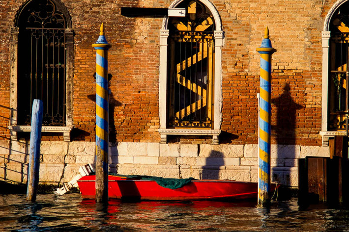 Two Striped Poles, Red Boat, Venice