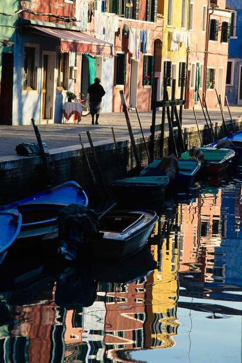 Houses Reflections, Woman, Boats, Burano