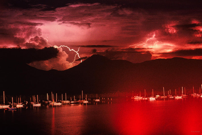 View of Boats, Mountains and Lightning, Australia