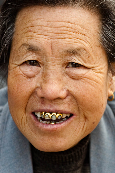 Head of Older Woman with Unique Gold in Teeth, Pingyao