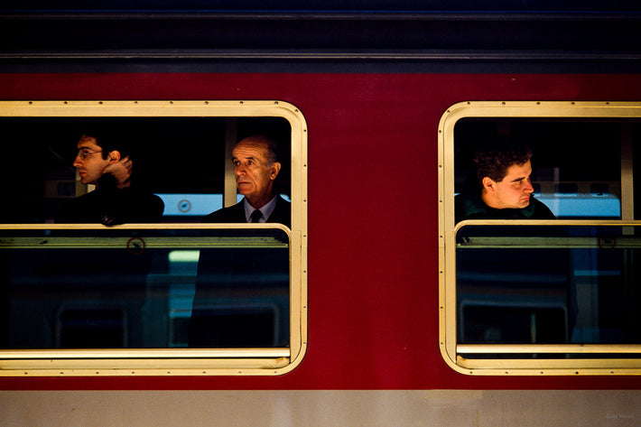 Three Guys in Train Windows, Pisa, Italy