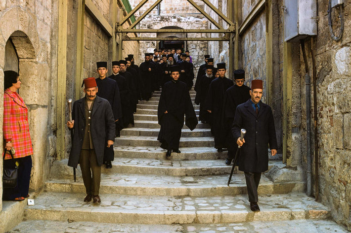 Stations of Cross and Woman in Red, Jerusalem