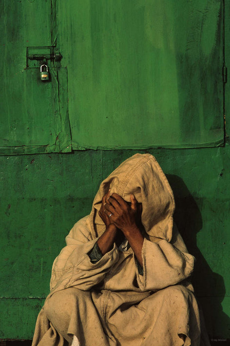 Man Against Green, Hands Covering Face, Marrakech