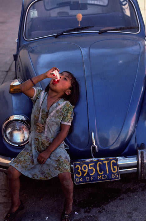 Young Girl Drinking, VW Car Hood, Oaxaca