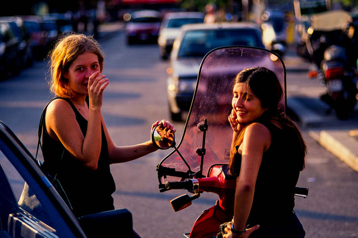 Two Girls, One on Motor Scooter, Cortona
