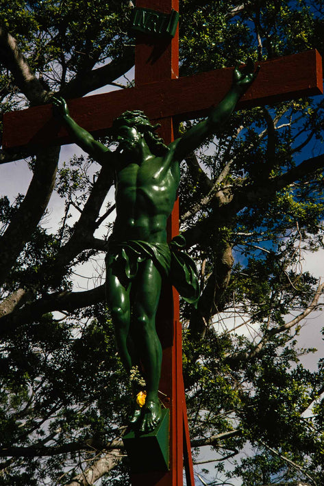 Green Christ Figure on Red Crucifix, Mauritius