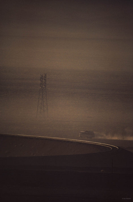 1000mm Telephoto of Desert, Bus and Power Lines, Iran