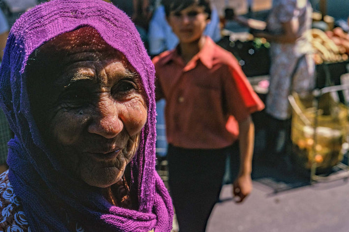 Older Lady, Head with Purple Scarf, São Paulo