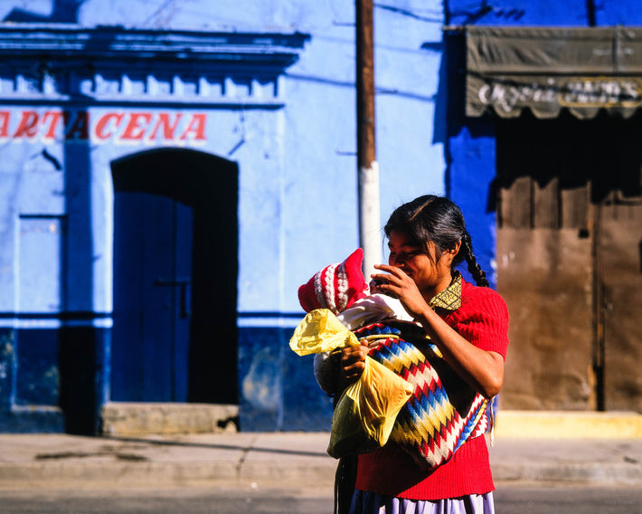 Woman with Bag, Blue Wall, Oaxaca