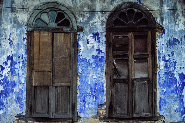 Old Windows, Blue Wall, Singapore