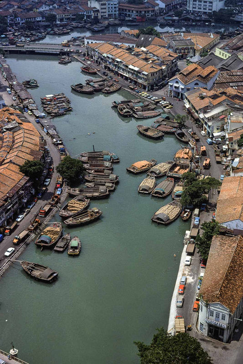 Aerial of Canal, Boat Houses, Singapore