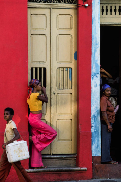 Woman, Magenta Pants, Yellow Top with Red Wall, Bahia