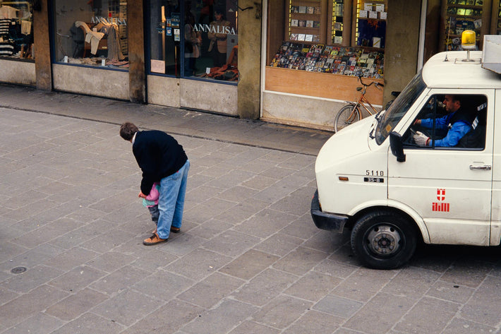 Man with Child, Truck Right Behind Them, Vicenza