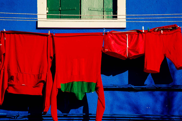 Red Laundry Against Blue Building, Burano
