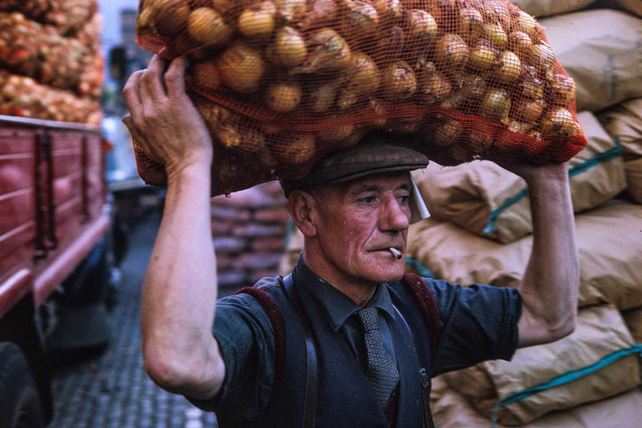 Man Carrying Onions on Head, London