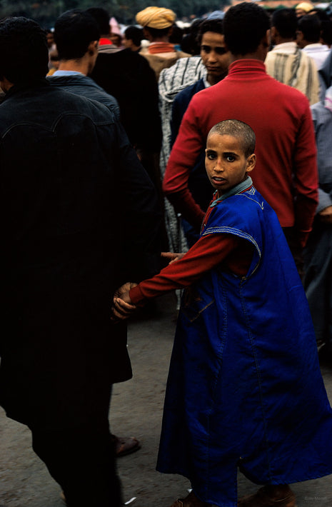 Boy in Blue Holding Father's Hand, Marrakech