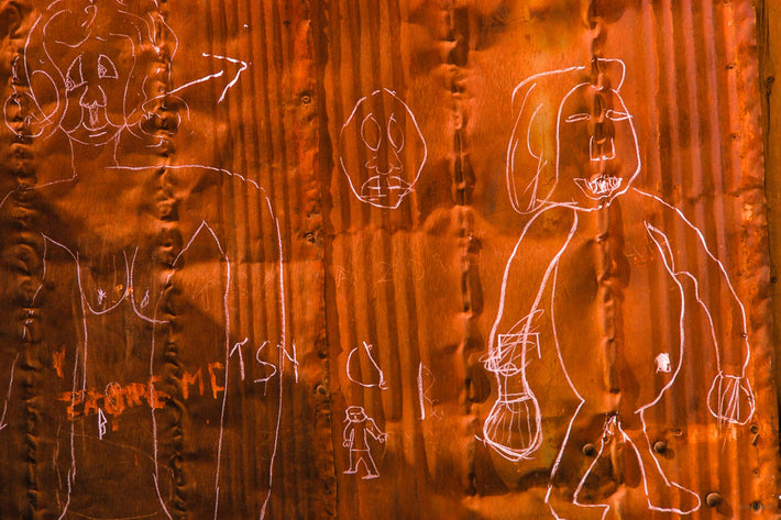 Graffiti on Rusty Crooked Corrugated Wall, Antananarivo