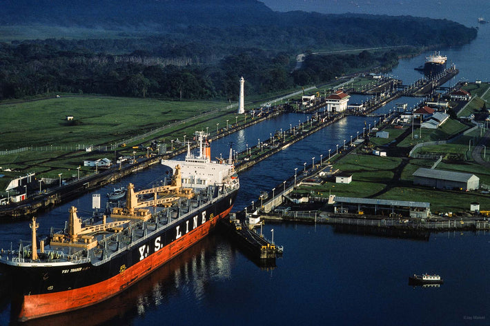 Aerial of Ship Leaving Locks, Panama Canal