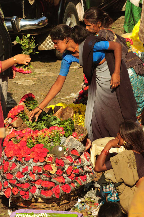 Girl in Blue Top, Red Flowers, Mumbai