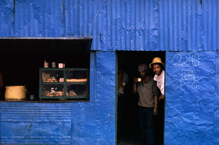 Two Men in Blue Building, Antananarivo