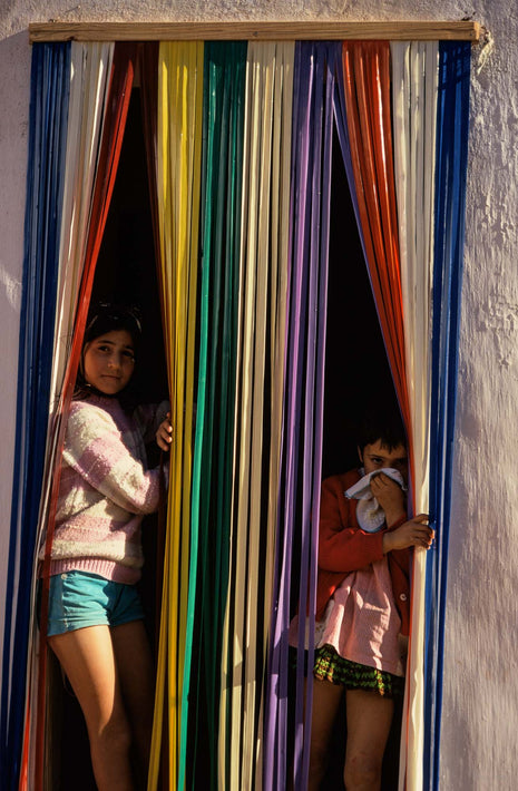 Two Girls in Doorway, Stripes, Portugal