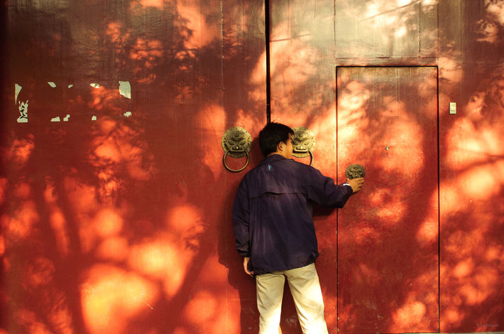 Man at Red Door, Shadow of Tree, Beijing