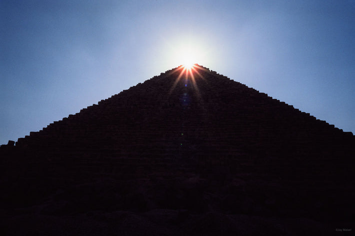 Silhouette of Pyramid, Sun on Top, Egypt