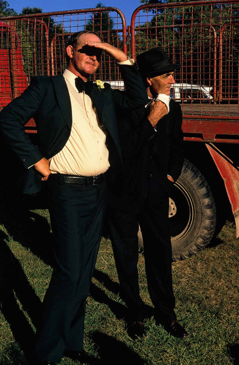 Two Men in Black at Rural Wedding, Australia