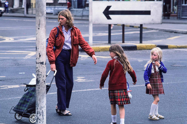 Mom and Two Girls on Street, Ireland