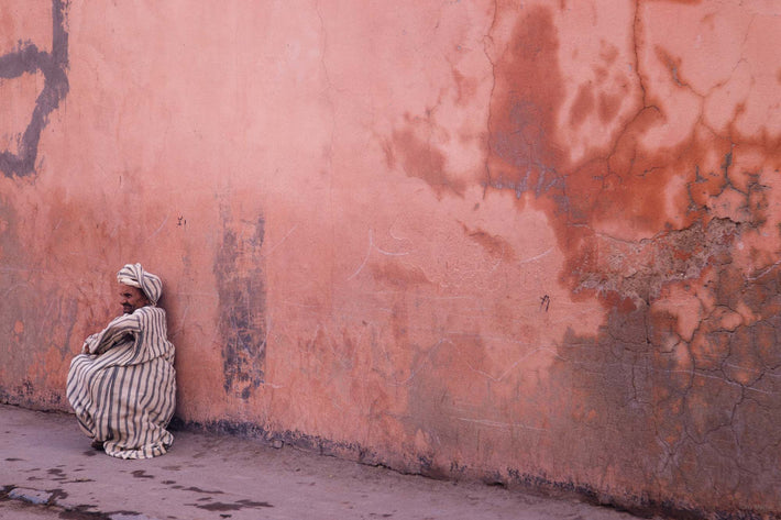 Pink Wall, Man with Striped Djellaba, Marrakech
