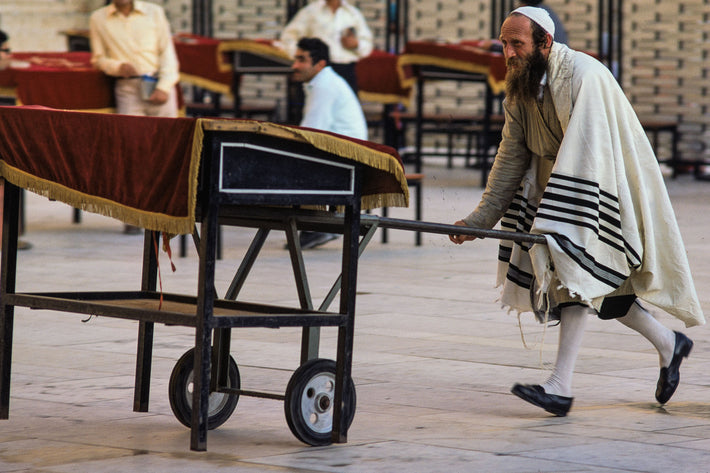 Man in White Sox, Wheeling Stand, Jerusalem