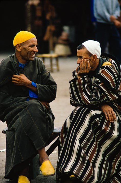Two Seated Men Smiling and Talking, Marrakech