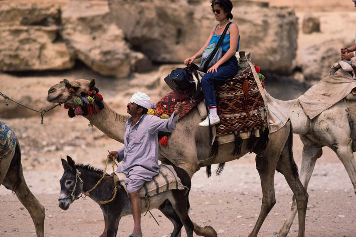 Tourist on Camel, Egyptian on Donkey, Egypt