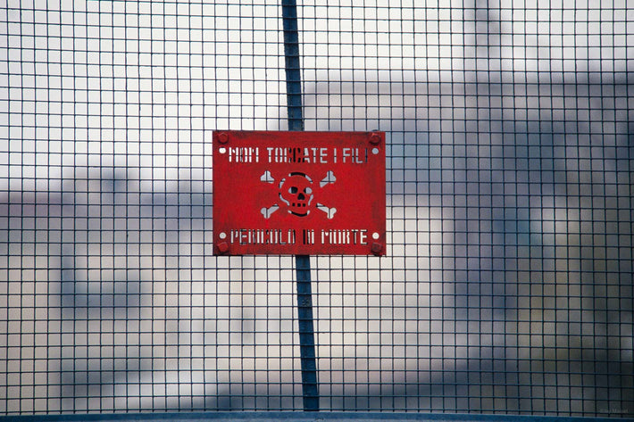 Skull and Crossbones on Red Sign, Vicenza