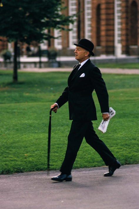 Man Walking, Bowler Hat, Umbrella, Paper, London