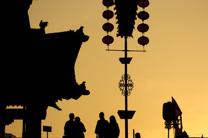 Silhouette Figures with Building, Pingyao
