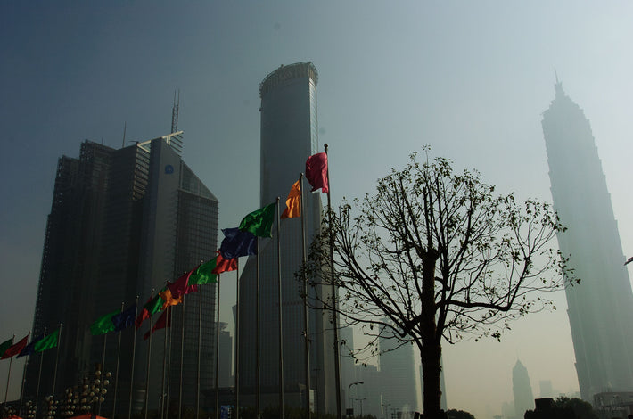 City with Flags and Trees, Shanghai