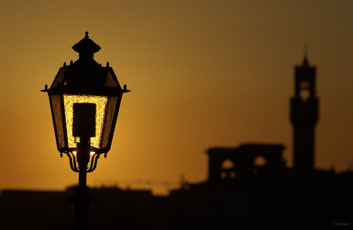 Sunset Through Street Lamp, Campanile, Tuscany