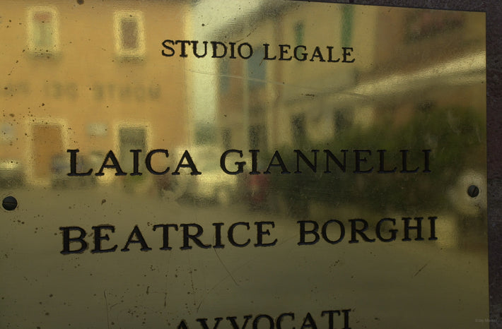 Brass Sign with Reflection, Tuscany