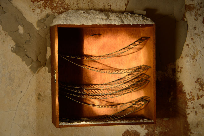 Accumulated Plaster Dust on Box with Metal Grids