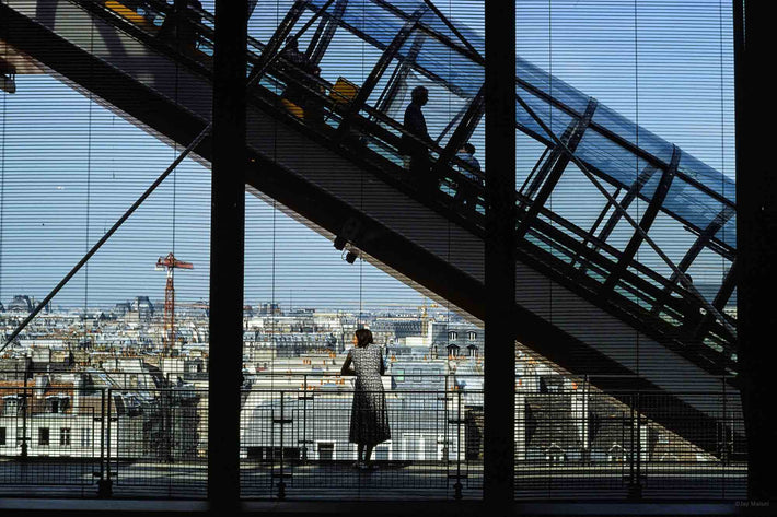 Woman under Escalator at Pompidou Center, Paris